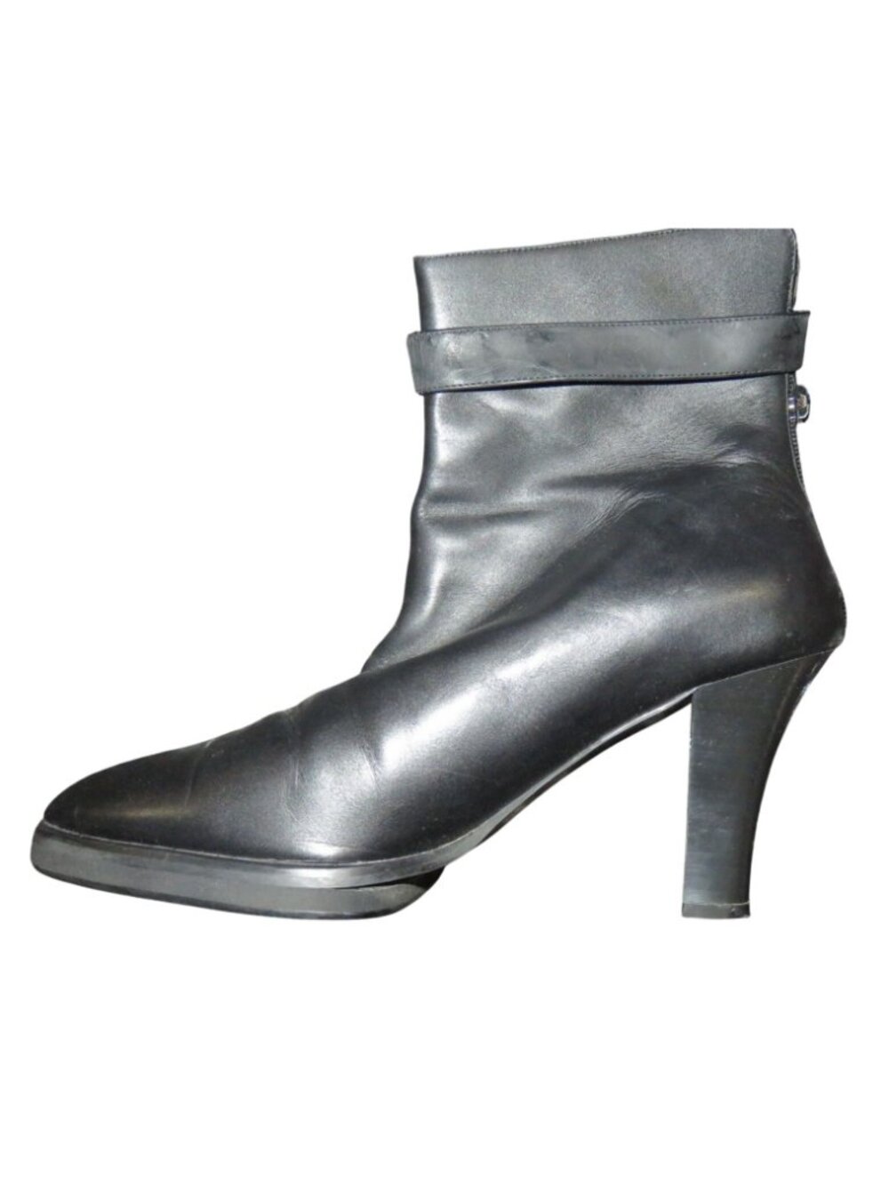 Newport News Easy Style Black Leather Buckle Embellished Heeled Ankle Booties 8 - Picture 5 of 14